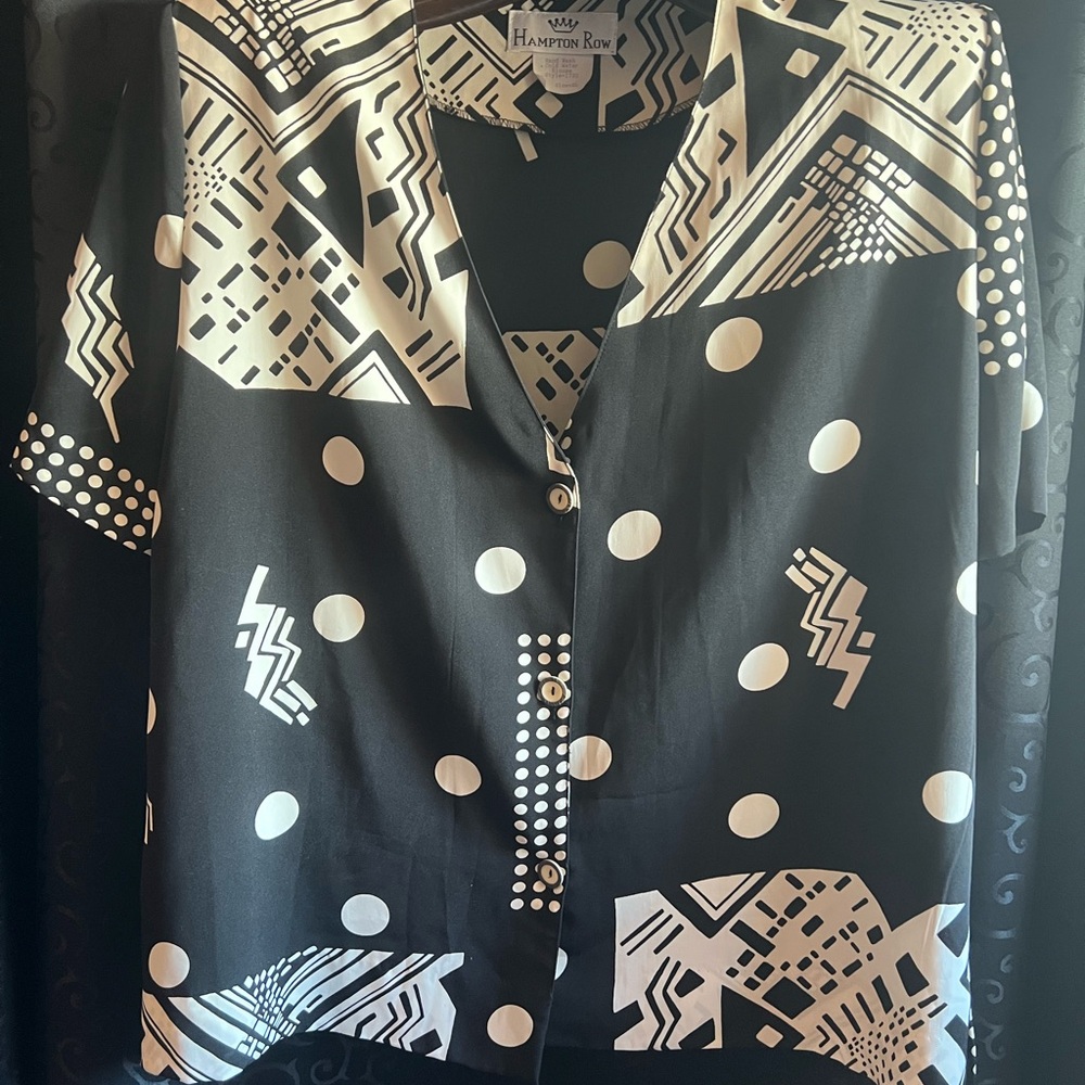 Vintage 80s Black and White Geometric Button-Up Shirt XL